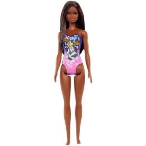 Barbie Beach Doll in Purple Butterfly Swimsuit with Straight Black Hair