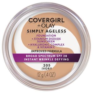 COVERGIRL + OLAY Simply Ageless Instant Wrinkle-Defying Foundation with SPF 28, Ivory, 0.44 oz"