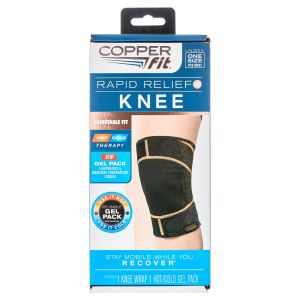 Copper Fit® Rapid Relief Knee Compression Wrap Brace with Hot and Cold Therapy, Adjustable, Black"