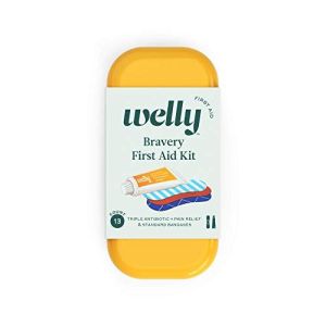 Welly First Aid Travel Kit - Bravery Balm Kit, Bandages, Flexible Fabric, Triple Antibiotc + Pain Relief 0.5 oz. Tube - 13 Count"