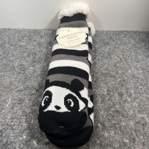 Sherpa Critter Socks Panda Face Black White Stripe Fuzzy