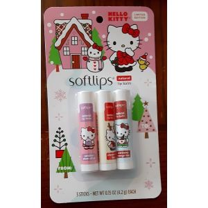 Hello Kitty Softlips Natural Lip Balm Limited Edition 3 Chapsticks New Sealed