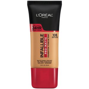 L'Oreal Paris Infallible Pro-Matte Liquid Foundation Makeup, 108 Caramel Beige, 1 fl oz"