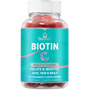 BeLive Biotin Gummies with MultiVitamins, Folate, Inositol – Supports Hair Growth, Healthy Skin & Nails – Vegan – Strawberry Flavor (60 Count)"