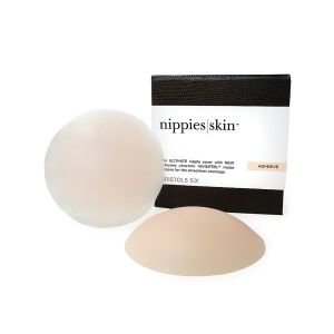 NIPPIES Nipple Covers for Women – Adhesive Silicone Pasties with Travel Box, Crème, Small"