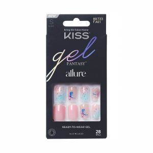 KISS Gel Fantasy Allure Ready-To-Wear Short Square Fake Nails, Pink Floral, 28 Pieces"