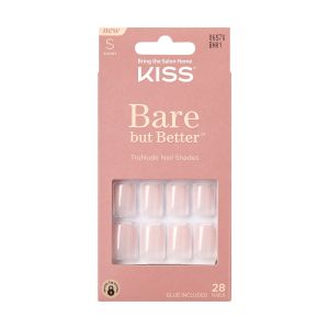 KISS Bare but Better Press-On Nails, Glossy Pink, Short Length, Square Shape, 31 Ct."