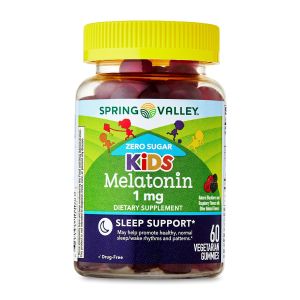 Spring Valley Zero Sugar Kids Melatonin Sleep Support Dietary Supplement Gummies, Blackberry and Raspberry, 1 mg, 60 Count"