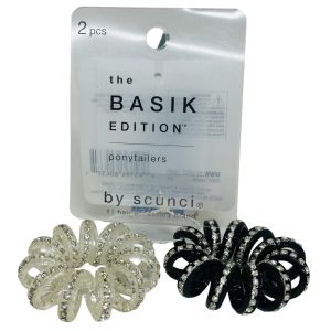 Scunci - Basik Edition - Ponytailers - Black & Clear with Gems