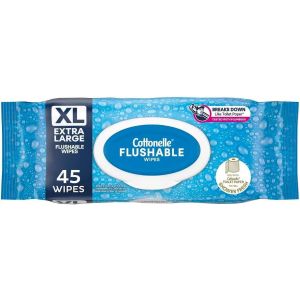 Cottonelle XL Flushable Wet Wipes - 1 Flip-Top Pack, 45 Total Flushable Wipes"