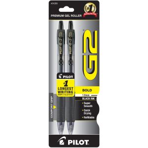 Pilot G2 Retractable Gel Ink Pens, Bold Point, Black, 2 Pack, 17510781"