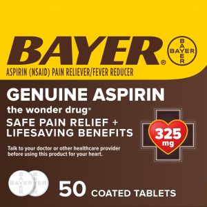 Genuine Bayer Aspirin Pain Reliever / Fever Reducer 325mg Coated Tablets, 50 Count"