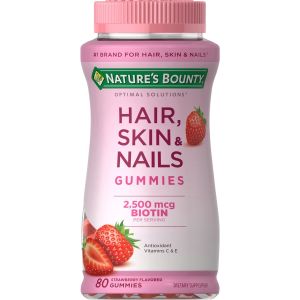 Nature's Bounty Optimal Solutions Hair, Skin & Nails Vitamin Gummies with Biotin 2500 mcg, 80 Ct"