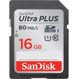 SanDisk Ultra PLUS UHS-1 16GB SD Card, Class 10"