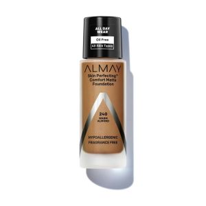 Almay Skin Perfecting Comfort Matte Foundation Makeup, Hypoallergenic, 240 Warm Almond, 1 fl oz"