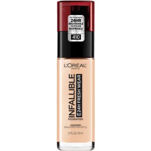 L'Oreal Paris Infallible Fresh Wear 24 Hr Liquid Foundation Makeup, 410 Ivory, 1 fl oz"