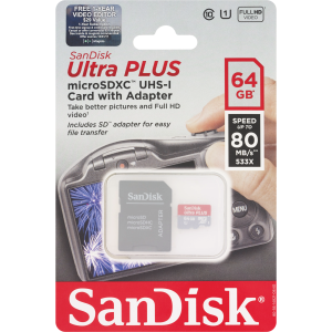 SanDisk Ultra Plus MicroSDXC UHS-1 Card With Adapter, 64GB