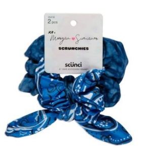 Scunci Mixed Scrunchies, 2 Count (Blue tie-dye and Blue Bandana Print)"