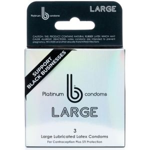 b condoms Platinum Thin Natural Latex Large Condoms for Men, 3 Count - Extra Lubricated Condoms, Odorless, Vegan & pH Friendly"