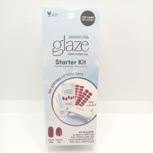 Dashing Diva Glaze Semi-Cured Gel Nail Start Kit Red Dahlia 34 Nails + LED Lamp