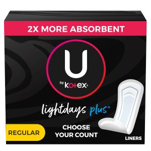 U by Kotex Lightdays Plus Panty Liners, Regular Length, Unscented, 80 Count"