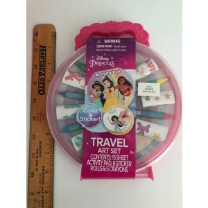 Disney Princess Travel Art Set Pink Case Paper Stickers Crayons