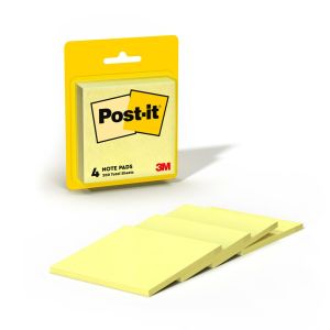 Post-it Notes, 3 in x 3 in, Canary Yellow, 4 Pads/Pack"