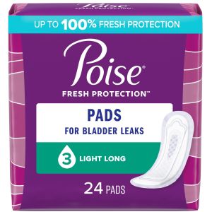 Poise Incontinence Pads for Women, 3 Drop, Light Absorbency, Long, 24 Count"