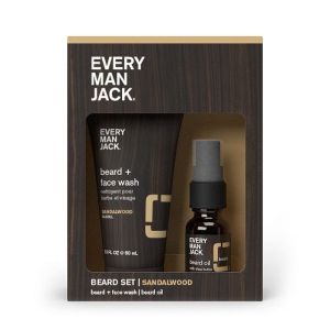 Every Man Jack Men's Sandalwood Beard Travel Pouch - Beard + Face Wash, Moisturizing Beard Oil - Trial Size - 2ct