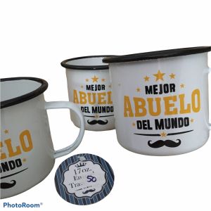 Three 17oz. Enamel Travel Mug Mejor ABUELO DEL MUNDO Light Weight Cute