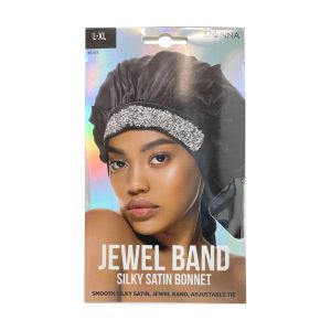 Donna Jewel Band Silky Satin Bonnet Black