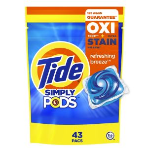 Tide Simply PODS Oxi + Ultra Stain Release Liquid Laundry Detergent, Refreshing Breeze, 43 Count"