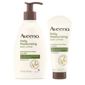 Aveeno Daily Moisturizing Lotion For Dry Skin with Oats and Rich Emollients - Fragrance Free - Bundle 12 fl oz and 2.5oz