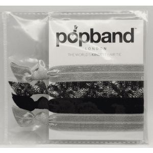 Popband Hair Ties Gray, Lace Black, Black Silver, Kink Free"