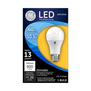 GE A19 Dimmable 800 Lumens LED Light Bulb, 60 Watt, 2700 Kelvin"