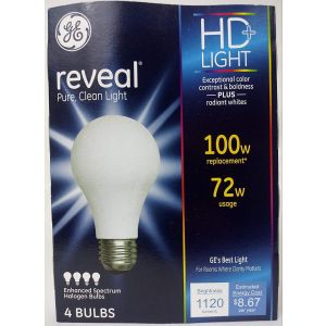 GE 67774 Reveal Halogen Light Bulbs, Soft White, 72-Watts, 4-Pk. - Quantity 12"