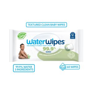 WaterWipes Biodegradable Textured Clean, Toddler & Baby Wipes, Unscented, 1 Pack (60 Total Wipes)"