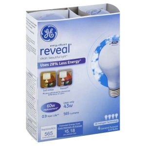 General Electric 43W Energy-Efficient Reveal Frost Bulb, 4-Pack, 60W Equivalent"