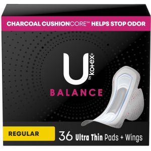 U by Kotex Balance Ultra Thin Pads with Wings, Regular Absorbency, 36 Count"