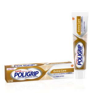 Super Poligrip Extra Care Zinc Free Denture and Partials Adhesive Cream, 2.2 Oz"