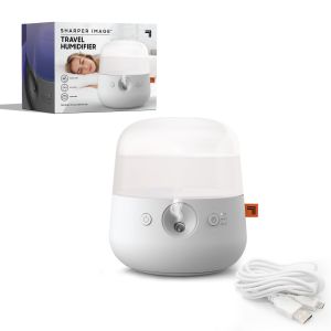 SHARPER IMAGE Travel Humidifier, USB or Battery Powered with 300mL Tank and Connecter for Bottles up to 20 Fl. Oz. (590mL), UV Light, Timers for 2, 4 or 6 Hours"