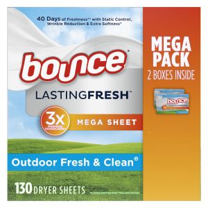 Bounce Lasting Fresh Mega Dryer Sheets, 130 ct, Outdoor Fresh & Clean Fabric Softener Sheets"