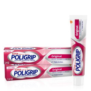 Super Poligrip Original Formula Zinc Free Denture and Partials Adhesive Cream, 2.4-Oz Twin Pack (4.8-Oz Total), for Adults"