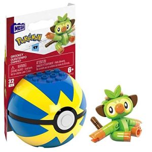 MEGA Pokemon Building Toy Kit Grookey (15 Pieces) with 1 Action Figure and Ball for Kids