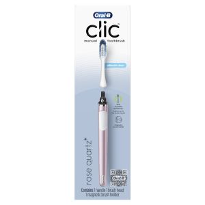 Oral-B Clic Metallic Rose Toothbrush with Oral-B Brush Medium Head and Holder, Adults & Children 3+"