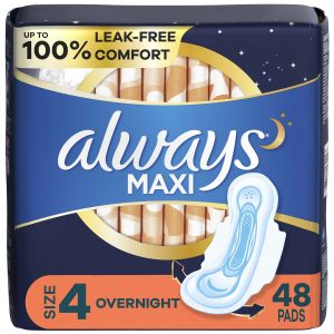 Always Maxi Overnight Pads with Wings, Size 4, Overnight Absorbency, 48 CT"