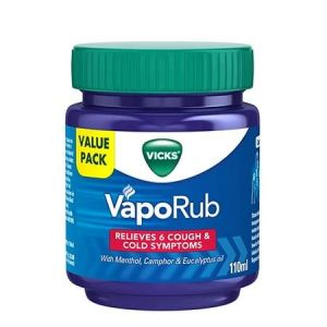 Vicks Vaporub 110ml, Relief From Cold, Cough, Blocked Nose, Headache, Body ache, Muscular stiffness and Breathing difficulty"