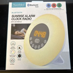 NuvoMed Sunrise Alarm Clock Radio Bluetooth LED Display Multiple Color