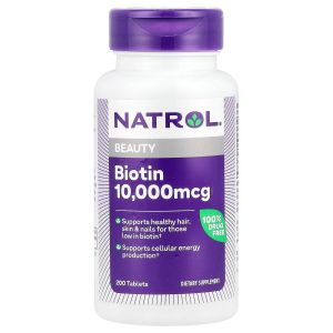 Natrol Biotin, Maximum Strength, 10,000 mcg, 200 Tablets"