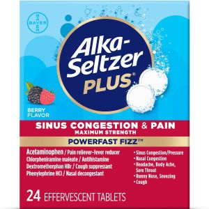 Alka-Seltzer Plus Powerfast Fizz Sinus Congestion & Pain Medicine, Effervescent Tablets, 24 Count"